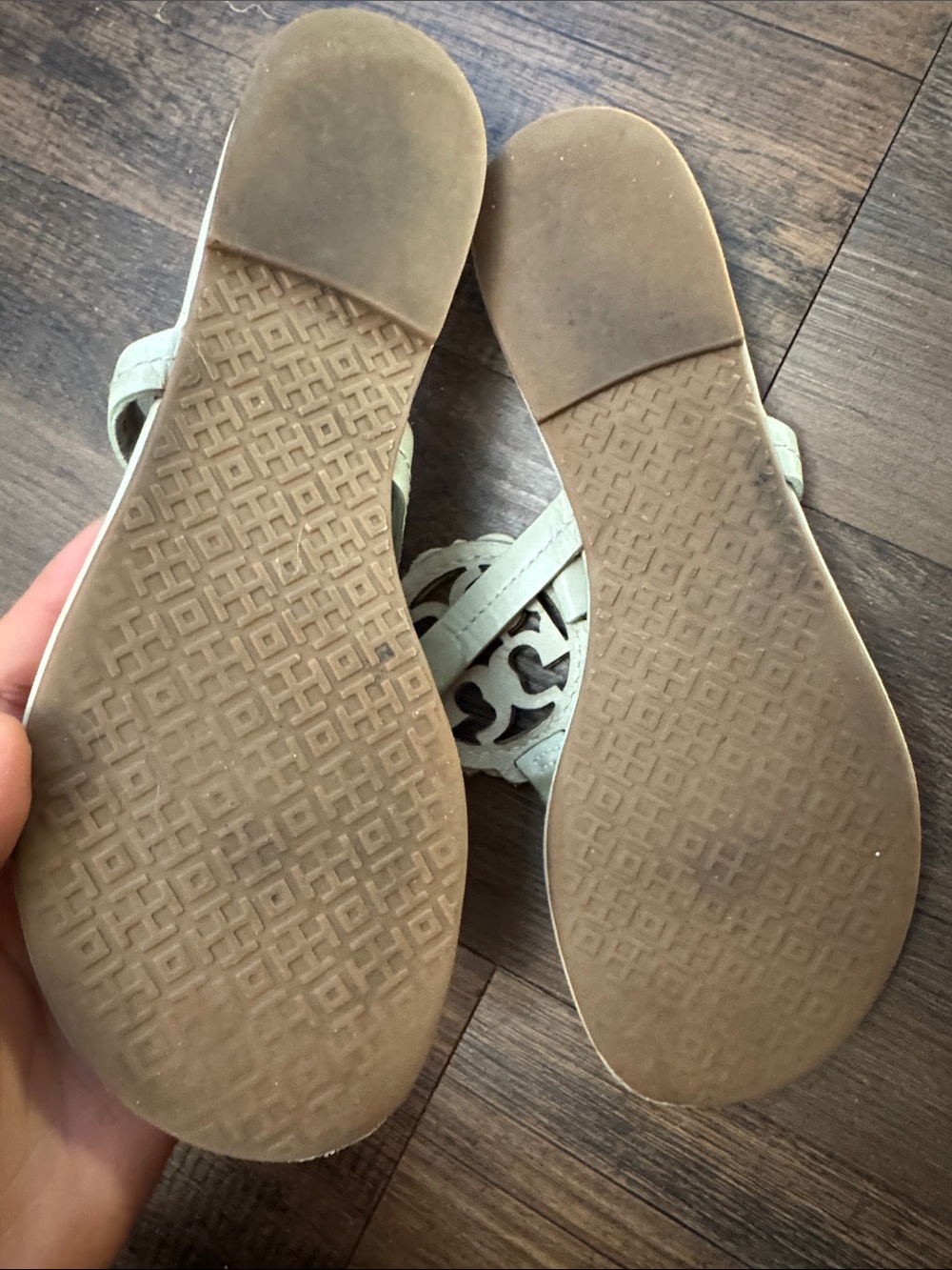 Tory Burch Miller Scalloped Medallion Sandals in a neutral beige or almond - Picture 6 of 16